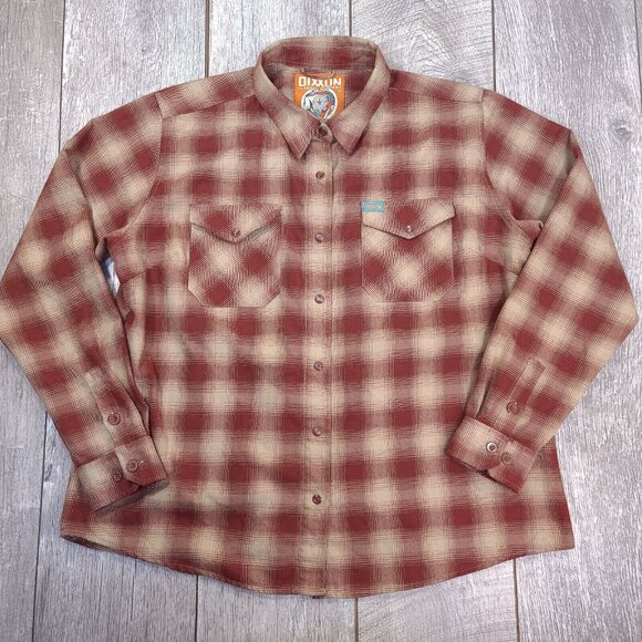 Dixxon Womens Pueblo Flannel Shirt Size 2X Red Plaid Pearl Snap Button Top - Picture 2 of 7